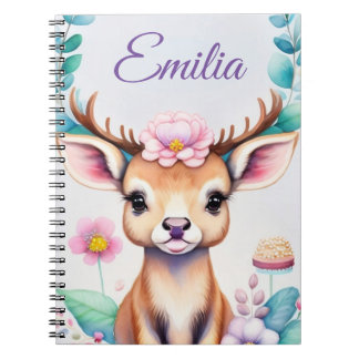 Hirsch mit Blumen - Wasserfarbe Kindermotiv Notitieboek