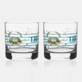 HIS & HER'S BEACH TOWN, WATERVERF CRAB ART WHISKY GLAS