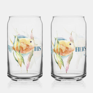 HIS & HER'S BEACH TOWN, WATERVERF TROPICAL FISH BLIKVORM GLAS