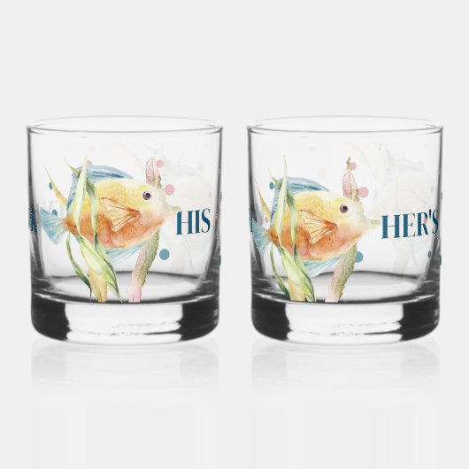 HIS & HER'S BEACH TOWN, WATERVERF TROPICAL FISH WHISKY GLAS (Achterkant)
