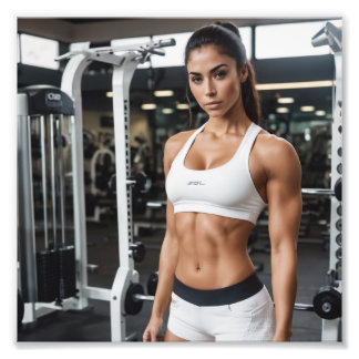 Hispanic Fit Atletisch Meisje in Lycra bij Gym Foto Afdruk