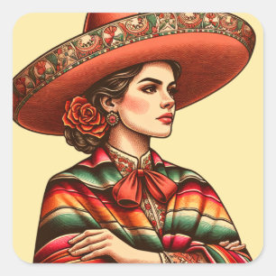 Hispanic Heritage Latina Sarape Party Favoriet Vierkante Sticker