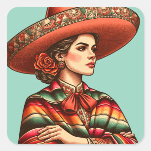Hispanic Heritage Latina Sarape Party Favoriet Vierkante Sticker