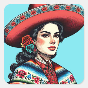 Hispanic Heritage Latina Sarape Party Favoriet Vierkante Sticker