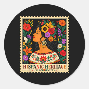 Hispanic Heritage Month Bloemen Stempel Latijns Ronde Sticker