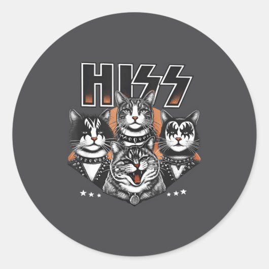 Hiss Funny Cats Kittens Rock Rockin Funny Cat Ronde Sticker (Voorkant)