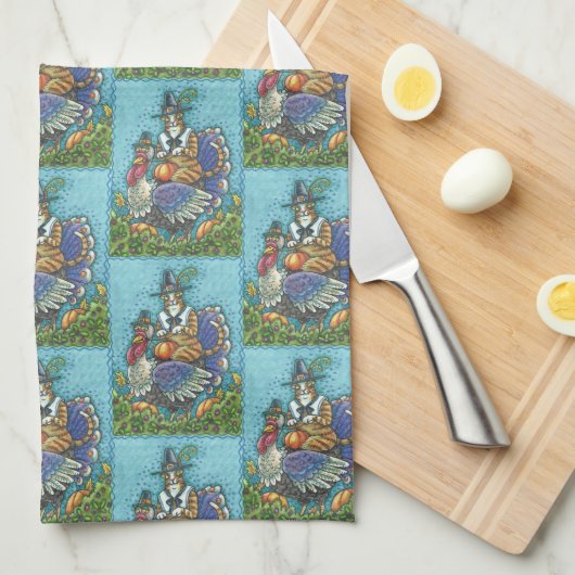 HISS N FITZ CAT, THANKSGIVING KALKOEN KEUKENHANDDO THEEDOEK (Quarter Fold)