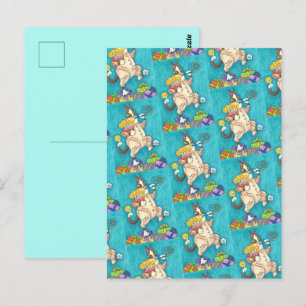 HISS N' FITZ KAT IN VERJAARDAGSKOSTUUM, CAKE & KAA BRIEFKAART