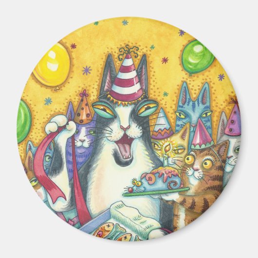 Hiss N' Fitz katten BIRTHDAY MAGNET Round *Customi Magneet (Voorkant)