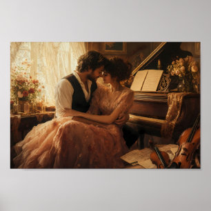 Histoire d'amour au piano doré Affiche d'art Rêver