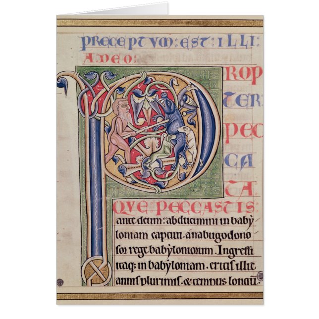 Historiated parafent "P" dépeignant une chasse à (Devant)