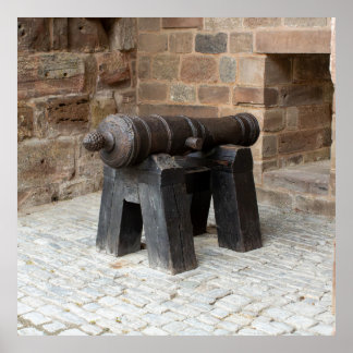 Historic Cannon on Wooden Stand Poster