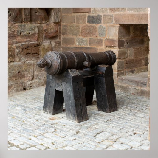Historic Cannon on Wooden Stand Poster (Voorkant)