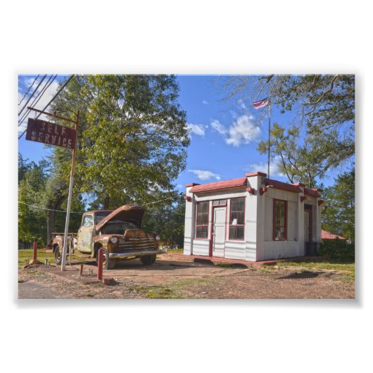 Historic Self-Service Gas Station, Texas Foto Afdruk (Voorkant)