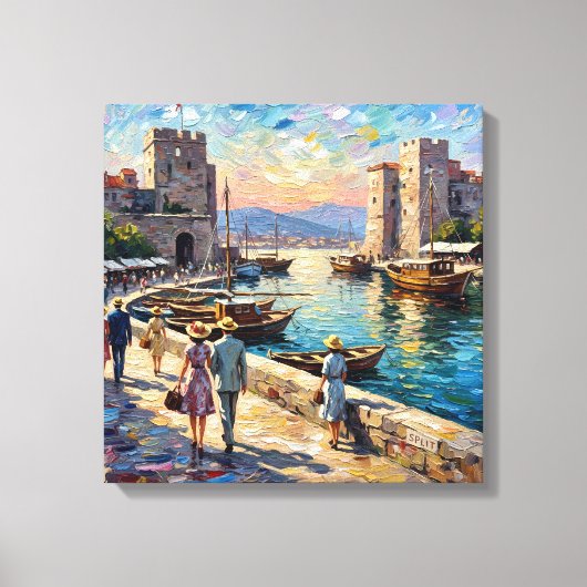 Historic Split Harbor Scene Stretched Canvas Afdruk (Voorkant)