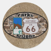 Historic US Route 66 Parks Arizona Ronde Sticker (Voorkant)