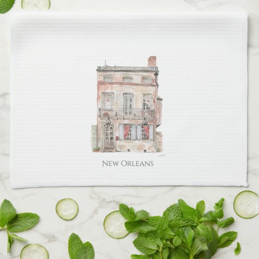 Historisch gebouw New Orleans Waterverf Theedoek (Gevouwen)