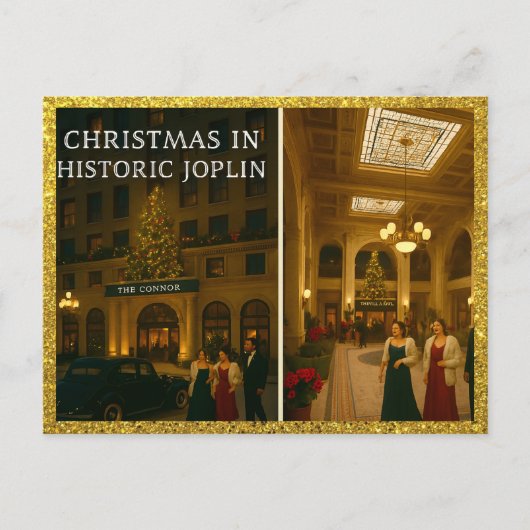 Historisch Kerstmis Joplin MO Connor Hotel Feestdagenkaart (Voorkant)