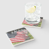 Historisch militair kerkhof met Amerikaanse vlagge Stenen Onderzetter (Zijkant)