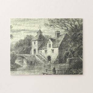 Historisch Mill Building with Waterwiel Puzzle Legpuzzel
