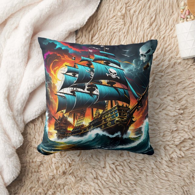 Historisch piratenschip vaart door stormachtige wa kussen (Deken)
