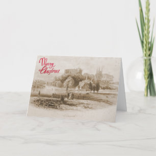 Historisch uitzicht van Tamworth Castle Christmas  Feestdagen Kaart