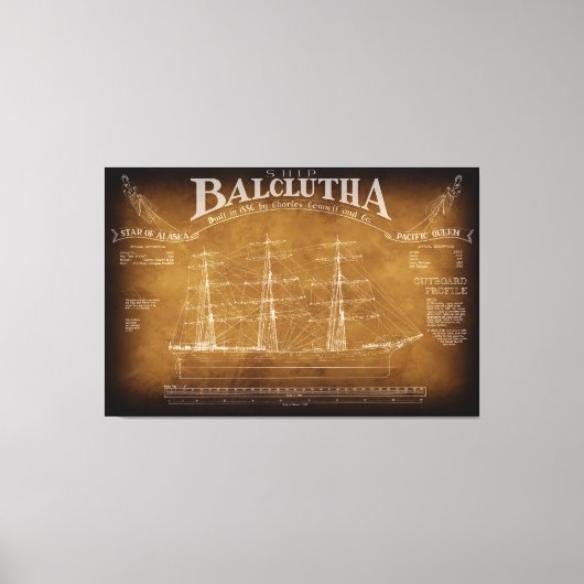 Historisch volschip BALCLUTHA Blauwdruk 1886 Canvas Afdruk (Voorkant)