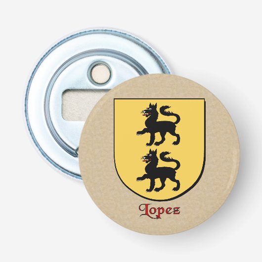 Historisch wapenschild van Lopez Button Flesopener (Voorkant)