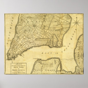 Historische Amerikaanse kaart van New York in 1776 Poster