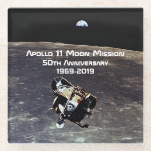 Historische Apollo 11 Moon Mission 50th Jubileum Glazen Onderzetter