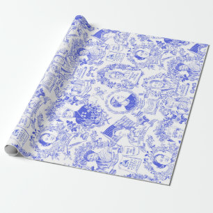 Historische feministische pioneers Blue Toile Cadeaupapier