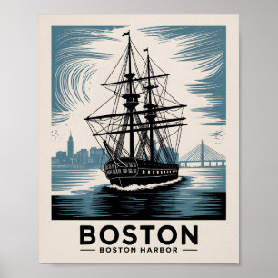 Historische haven Boston Massachusetts Schip Oud Poster