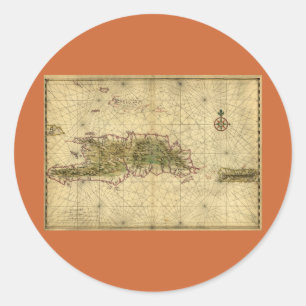 Historische Kaart 1639 van Hispaniola - Joan Ronde Sticker
