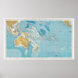 Historische kaart Australië en Zuid-stille oceaan Poster