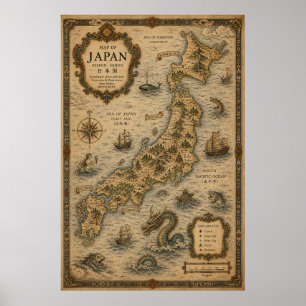 Historische kaart van feodaal Japan Poster