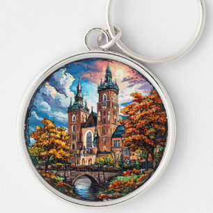 Historische kathedraal omringd door herfstkleuren sleutelhanger