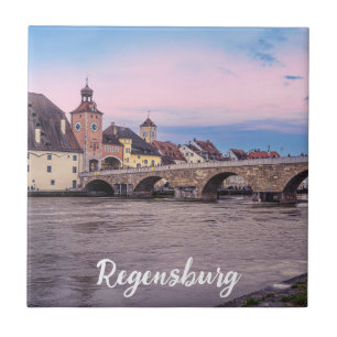 Historische oude stad in Regensburg, Duitsland Tegeltje