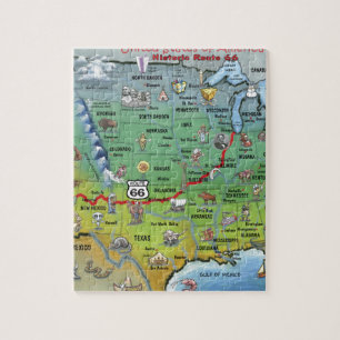 Historische Route 66 Cartoon Map Legpuzzel