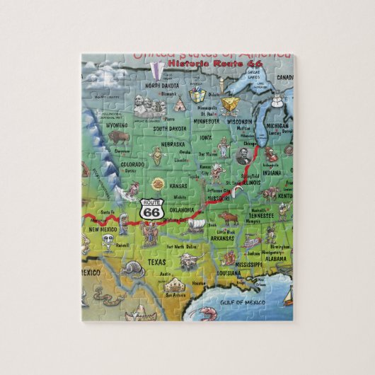 Historische Route 66 Cartoon Map Legpuzzel (Verticaal)