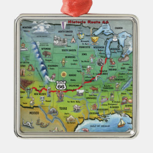 Historische Route 66 Cartoon Map Metalen Ornament
