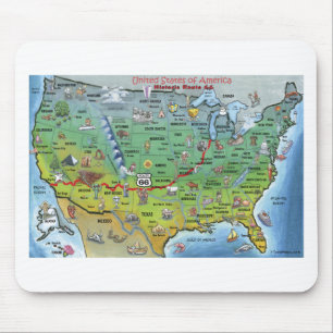 Historische Route 66 Cartoon Map Muismat