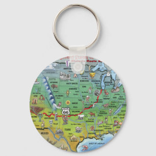 Historische Route 66 Cartoon Map Sleutelhanger