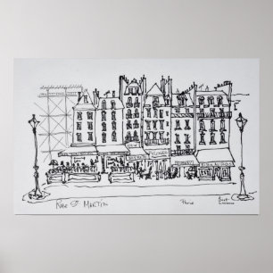 Historische Rue St. Martin, Parijs, Frankrijk Poster