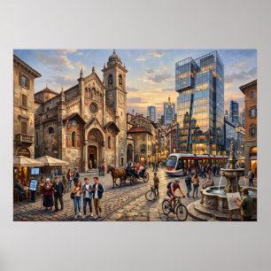Historische Stadstraat Scene Poster