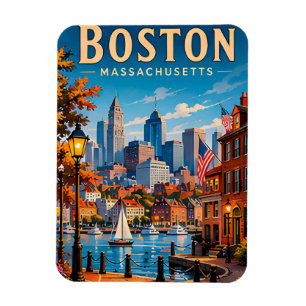 Historische waterkant en skyline van Boston Magneet