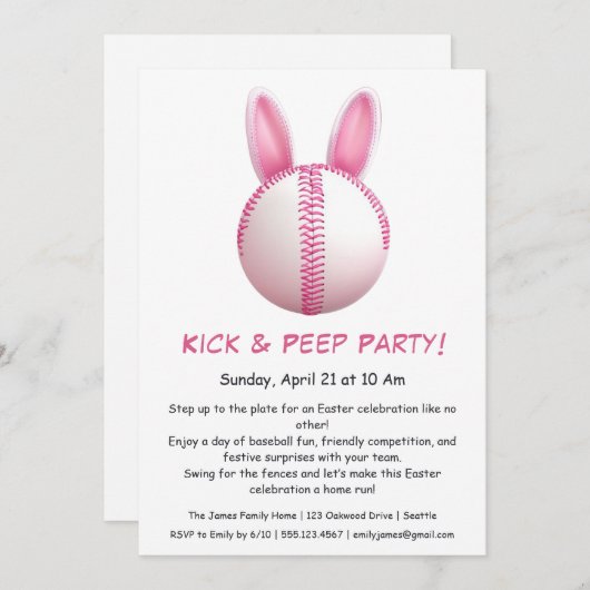 Hit & Peep Party - Uitnodiging voor Pasen Honkbal (Voorkant / Achterkant)