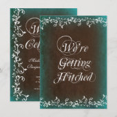 Hitched Aqua Brown Wedding Invitations Kaart (Voorkant / Achterkant)