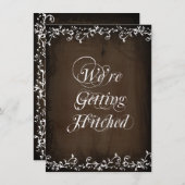 Hitched Rustic Brown Wedding Invitations Kaart (Voorkant / Achterkant)