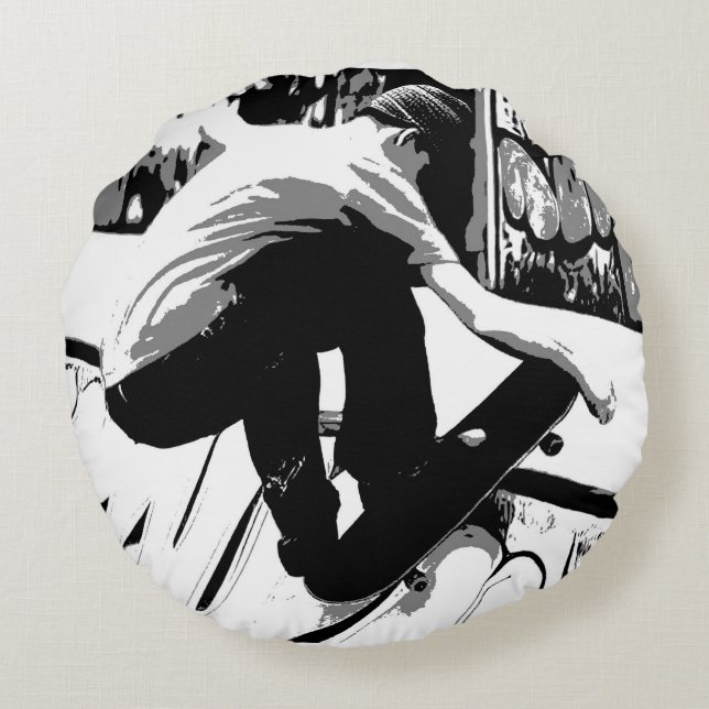 Hitting the Ramp - Skateboarder Rond Kussen (Achterkant)