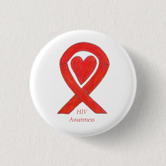 HIV Awareness Heart Ribbon Custom Art Pin Ronde Button 3,2 Cm (Voorkant)